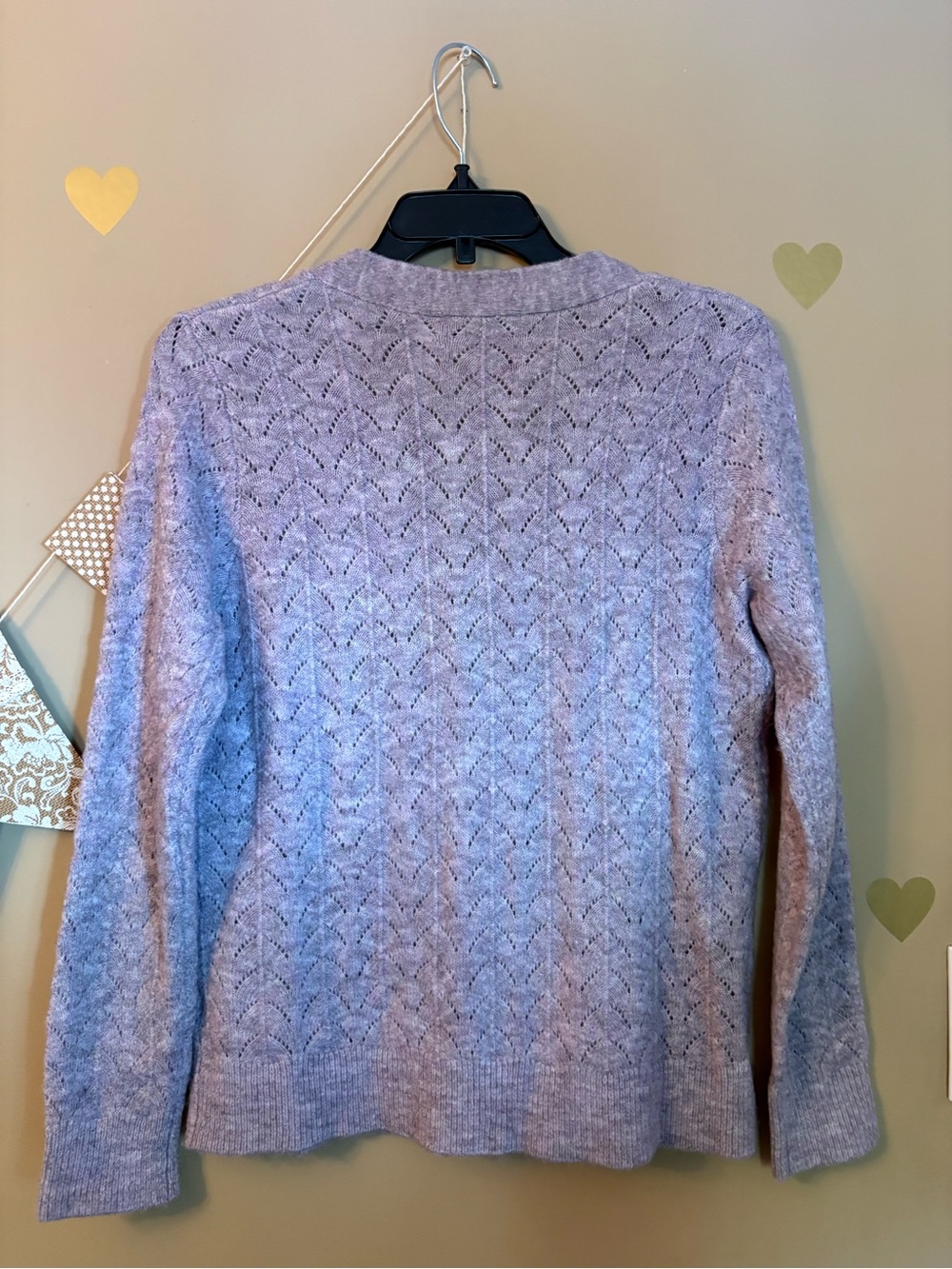 Cleo Purple Gray Knit Cardigan Pearl Flower Buttons Medium - Picture 10 of 11